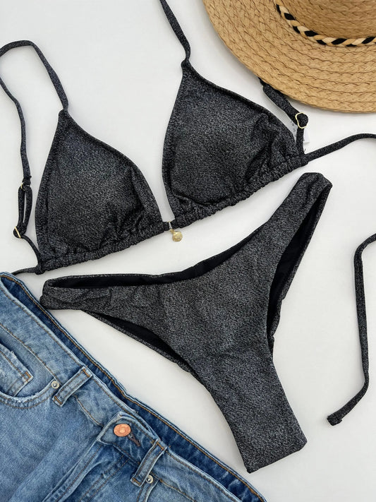 MrMiss Bikini kelnaitės METALLIC BLACK