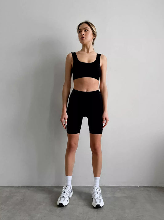 SiaWear Formuojantys biker šortai POWER RIB MID RISE BLACK